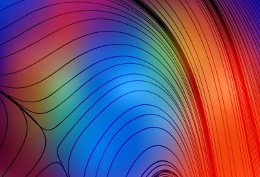 Eğri çizgileri olan koyu renkli vektör arkaplan. Basit çizgilerle renkli gradyan çizimi. Tasarımınız için desen.