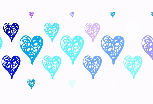 淡淡的粉红 蓝色的矢量图案与五彩斑斓的心 在模糊的背景下 用渐变的心形来说明 情人节贺卡的模板 — 图库矢量图片
