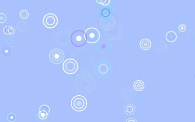 Açık Pembe, noktalı mavi vektör arkaplanı. Parlak renkli soyut çemberlerin olduğu bir resim. Fütürist reklamlar ve kitapçıklar için şablon.