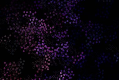 Koyu mor, yapay zeka ağlı pembe vektör deseni. Renkli yapay zeka yapısı, eğimli çizgiler ve noktalar. Zeka ve yenilik reklamları için şablon.