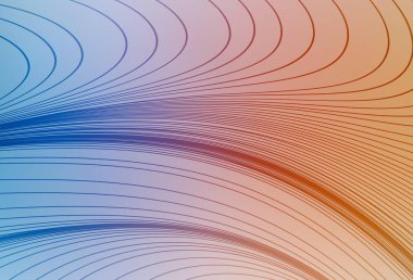 Açık mavi, kıvrımlı çizgileri olan sarı vektör şablonu. Değişken çizgileri olan renkli soyut çizimler. Web siteniz için soyut tasarım.