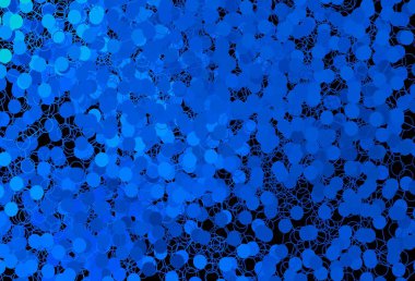 Noktalı koyu mavi vektör arkaplanı. Parlak renkli soyut çemberlerin olduğu bir resim. İş ilanınız için tasarım.