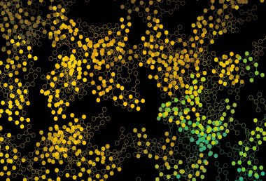 Koyu yeşil, sarı vektör arkaplan ve yapay zeka verileri. Yapay zeka bağlantılarıyla basit bir şekilde renkli tasarım. Bilim için desen, geleceksel tasarımlar..