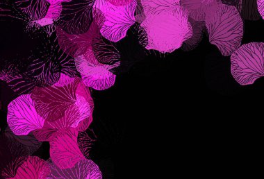 Yapraklı koyu pembe vektör deseni. Yapraklarla karalama tarzında renkli çizimler. İşiniz için yeni tasarım.