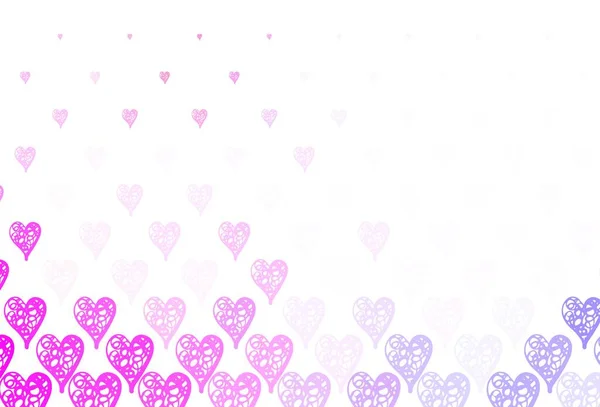 淡紫色 粉红矢量背景 闪烁着红心 灵巧的插图与渐变的心脏在情人节的风格 情人节贺卡的模板 — 图库矢量图片