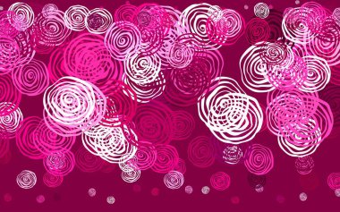 Açık pembe vektör, güllü zarif duvar kağıdı. Çiçeklerle karalama tarzında renkli çizimler. Çocuk kitapları için renkli desen.