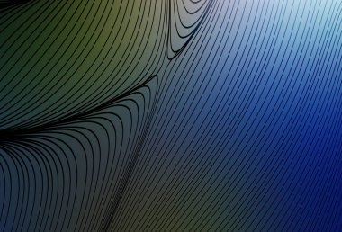 Koyu mavi, kıvrımlı çizgileri olan yeşil vektör arkaplan. Çağdaş gradyan soyut çizgileri olan çizimler. Marka kitabı için şık bir desen.