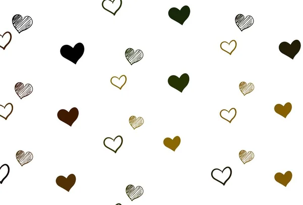 Světle Zelená Žluté Vektorové Pozadí Zářícími Srdci Krásná Barevná Ilustrace — Stockový vektor