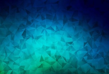 Koyu mavi, yeşil vektör eğimli üçgen dokusu. Çokgen tarzda tamamen yeni bir renk çizimi. Web siteniz için çokgen tasarım.