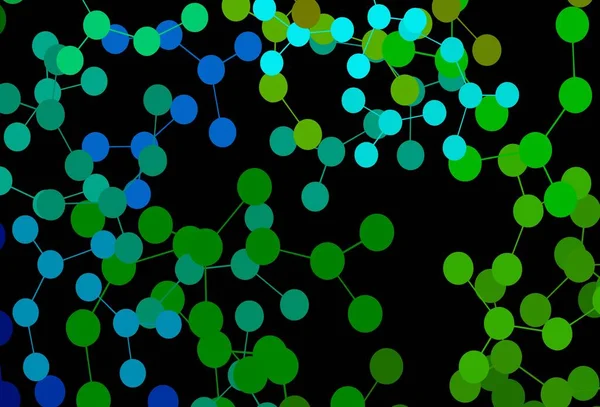 Koyu mavi, yeşil vektör arkaplan ve yapay zeka formları. Renkli yapay zeka yapısı, eğimli çizgiler ve noktalar. Zeka ve yenilik reklamları için şablon.