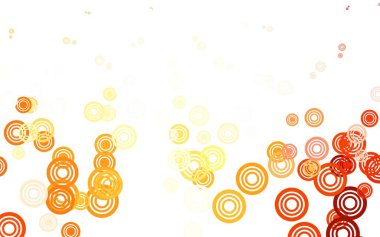 Açık Turuncu vektör arkaplan ve noktalar. Parlak renkli soyut çemberlerin olduğu bir resim. Fütürist reklamlar ve kitapçıklar için şablon.