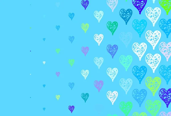 Ljusblå Grön Vektor Bakgrund Med Hjärtan Vackra Abstrakta Hjärtan Färgglada — Stock vektor
