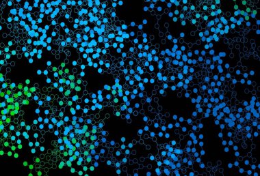 Koyu mavi, yeşil vektör arkaplan ve yapay zeka verileri. Yapay zeka bağlantılarıyla basit bir şekilde renkli tasarım. Zeka ve yenilik reklamları için şablon.