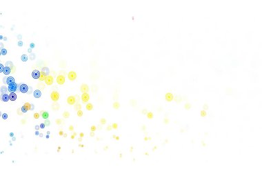 Açık yeşil, daireli sarı vektör şablonu. Parlak renkli soyut çemberlerin olduğu bir resim. Reklamlar, broşürler için desen.