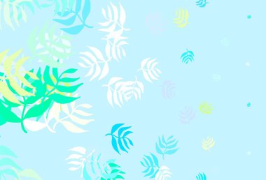 Açık mavi, yapraklı yeşil vektör deseni. Soyut şablondaki karalamalarla dekoratif illüstrasyon. Çocuk kitapları için renkli desen.