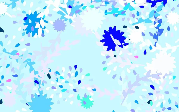 Luz Azul Vector Doodle Fondo Con Flores Rosas Ilustración Colorida — Vector de stock