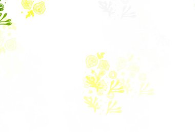 Açık yeşil, Memphis şekilli sarı vektör arkaplan. Renkli rastgele şekillerle modern soyut illüstrasyon. Web siteniz için basit tasarım.