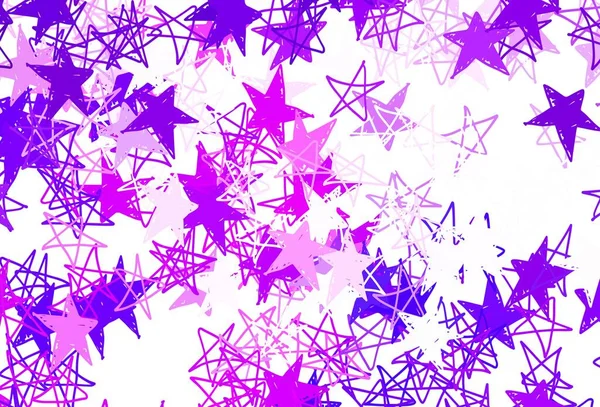 Hellviolette Rosa Vektorkulisse Mit Kleinen Und Großen Sternen Leuchtend Farbige — Stockvektor
