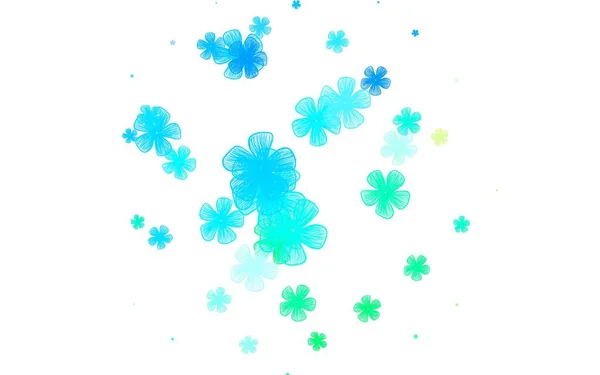 Ljusblå Grön Vektor Klotter Bakgrund Med Blommor Doodle Illustration Blommor — Stock vektor