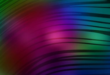 Koyu renkli vektör arkaplanı, çizgili. Kavisli çizgilerden oluşan parlak bir illüstrasyon. Tasarımınız için basit şablon.