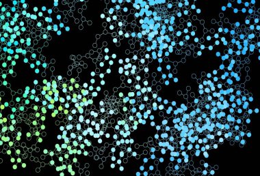 Koyu mavi, yapay zeka yapısına sahip yeşil vektör şablonu. Yapay zekanın bağlantı ve noktalarıyla soyut illüstrasyon. Poster ve teknoloji sembolü.