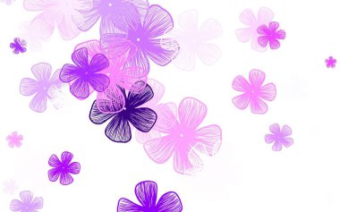 Açık Mor, çiçekli pembe vektör karalama deseni. Beyaz arka planda çiçeklerin dekoratif tasarımı. Markan için şık bir model..