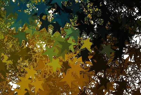 Dunkelgrüne Gelbe Vektorvorlage Mit Himmelssternen Sterne Auf Verschwommenem Abstrakten Hintergrund — Stockvektor