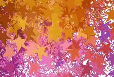 Açık pembe, içinde noel yıldızları olan sarı vektör deseni. Renkli yıldızlı soyut çizimler. Fütürist reklamlar ve kitapçıklar için şablon.