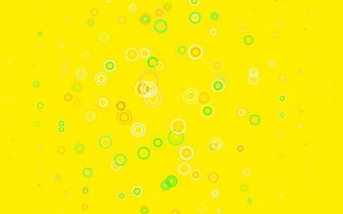 Açık yeşil, daireli sarı vektör şablonu. Bulanık yağmur damlaları olan soyut bir çizim. Duvar kağıtlarının dokusu için desen.