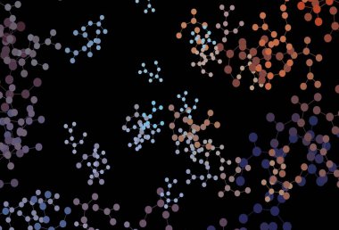 Koyu mavi, kırmızı vektör arkaplan ve yapay zeka verileri. Parlak renkli bir illüstrasyon ve yapay zekanın gerçek yapısı. Zeka ve yenilik reklamları için şablon.