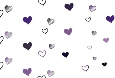 Parlayan kalpleri olan açık mor vektör arkaplan. Kalpli, karalama tarzında bulanık dekoratif tasarım. Sevgililer Günü kartpostalları için şablon.