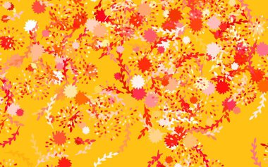 Açık kırmızı, sarı vektör karalama arkaplanı çiçekli, güllü. Karalama tarzında çiçekli soyut illüstrasyon. Ağ ve ambalaj için elle boyanmış tasarım.