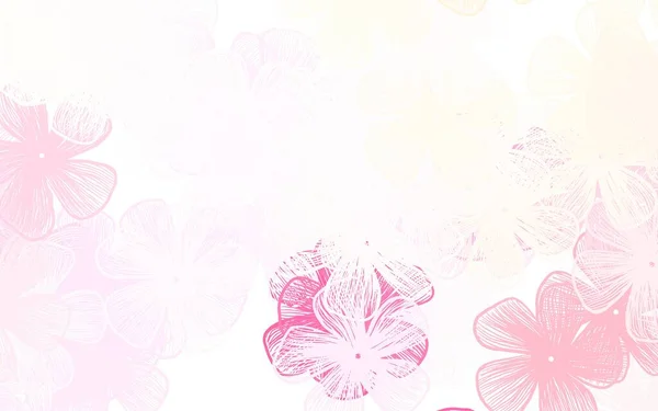 Ljusrosa Gul Vektor Klotter Bakgrund Med Blommor Färgglad Illustration Klotter — Stock vektor