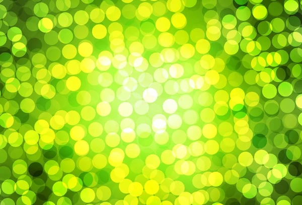 薄い緑 球と黄色のベクトルパターン 雨のぼやけた滴と光る抽象的なイラスト 壁紙のテクスチャのパターン — ストックベクタ