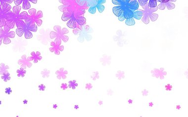Açık pembe, mavi vektör karalama desenli çiçekler. Çiçekli modern soyut illüstrasyon. Web siteleri ve pankartlar için desenli desen.