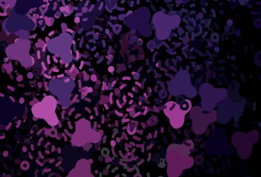 Memphis şekilli koyu pembe vektör arkaplan. Renkli rastgele şekillerle modern soyut illüstrasyon. İşiniz için en iyi akıllı tasarım.