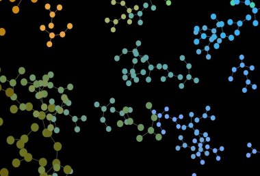 Koyu mavi, sarı vektör arkaplan ve yapay zeka formları. Yapay zekanın bağlantı ve noktalarıyla soyut illüstrasyon. Poster ve teknoloji sembolü.