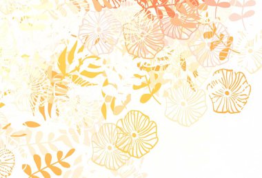 Açık kırmızı vektör arka planı yapraklarla, çiçeklerle karalıyor. Yapraklı soyut illüstrasyon, karalama tarzında çiçekler. Web siteniz için Doodle tasarımı.