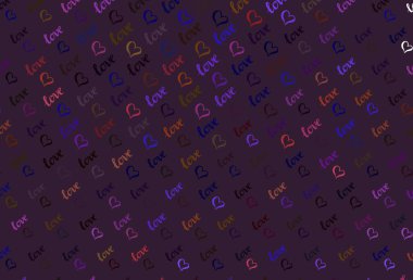 Koyu pembe, karalama kalpli kırmızı vektör şablonu. Renkli arkaplanda güzel soyut kalpler. Karnaval için şablon, festival için romantik broşürler.