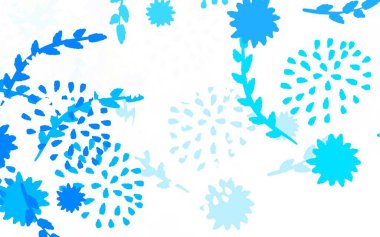 Açık pembe, çiçekli mavi vektör karalama arkaplanı, güller. Çiçeklerle süslenmiş soyut çizimler. Duvar kağıtları, boyama kitapları için desen.