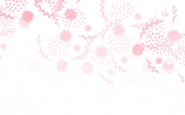 Açık kırmızı vektör şablonu, çiçekli, güllü. Beyaz arka planda eskiz karalama çiçekleri. Duvar kağıdı tasarımınız için yeni bir doku.