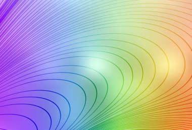 Eğri çizgileri olan ışık çok renkli vektör arkaplanı. Basit çizgilerle renkli gradyan çizimi. Reklamınız için yepyeni tasarım..