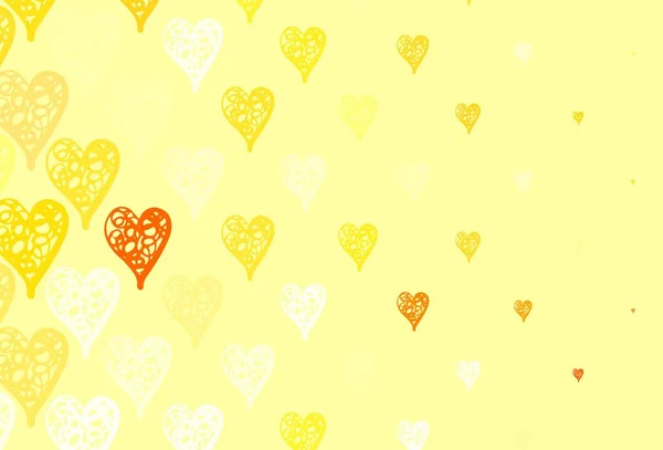 甘い心を持つ明るい黄色のベクトル背景 抽象的なイラストで美しいお祝いスタイルの心 バレンタインデーを祝うためのデザイン — ストックベクタ