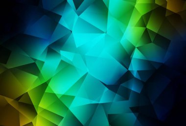 Koyu mavi, sarı vektör düşük poli düzeni. Soyut ve üçgenli renkli çizimler. Broşürünüz için yepyeni bir tasarım..