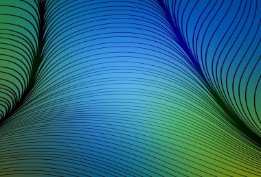 Açık mavi, kıvrımlı çizgileri olan yeşil vektör deseni. Kavisli çizgilerden oluşan parlak bir illüstrasyon. Broşürler, broşürler için doku.