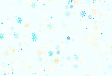 Açık mavi, kırmızı vektör desenli ve Noel kar taneli. Soyut arkaplanda gradyanı olan renkli kar taneleri. Yeni yıl web siteleri için şablon.
