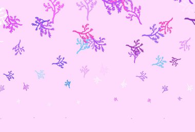 Açık pembe, dallı mavi vektör karalama deseni. Yapraklar ve dallarla bulanık şekilli yaratıcı illüstrasyon. İşiniz için en iyi tasarım..