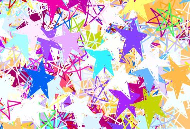 Parlak yıldızlı ışık çokrenkli vektör düzeni. Renkli yıldızlı soyut çizimler. Kozmik arkaplanlar için şablon.