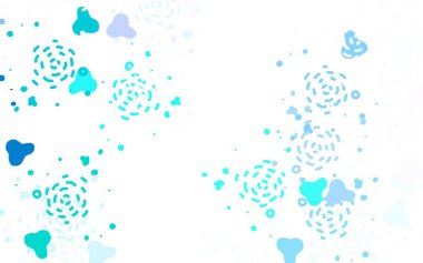 Açık mavi, Memphis şekilli yeşil vektör arkaplan. Rastgele şekillerle soyut tarzda dekoratif tasarım. Kartvizitiniz için modern tasarım.