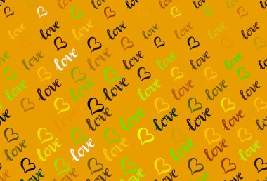 Koyu yeşil, kalpleri olan sarı vektör arka plan. Bulanık arkaplanda gradyan kalp şekilleri olan bir resim. Sevgililer günü ilanı ve kitapçıkları için bir model..